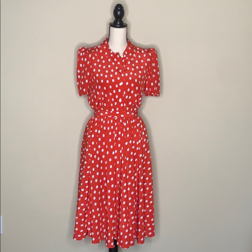 Vintage red and white poka dot skirt set